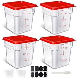 SHANDERBAR 4 Pack 4QT Food Storage Containers with Red Lids - Square, Clear