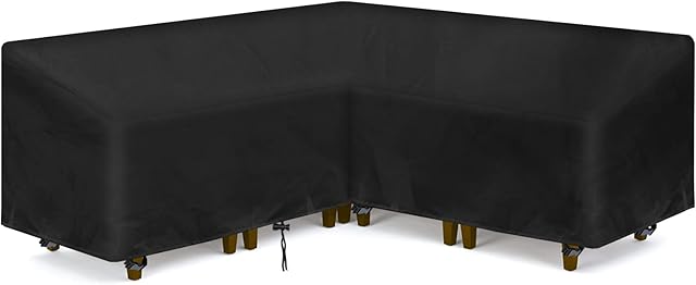 Tesmotor V-Shape Garden Furniture Cover Waterproof, Heavy Duty Oxford Fabric V-Shape Outdoor Patio Rattan Corner Sofa Cover 215 * 215 * 87CM