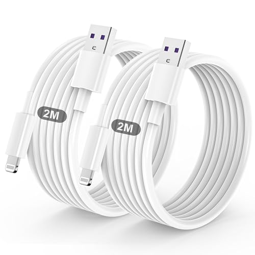 BSTOEM 2Pack for iPhone Charger Cable 2M+2M for Lightning to USB Cable MFi Certified Charging Lead for iPhone 14/13/12/11/Pro Max/XS/XR/8/7/6/Plus/5 SE for iPad(white)