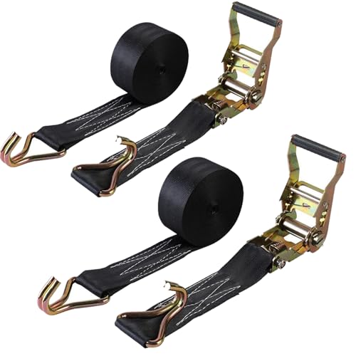 2 Pack Ratchet Straps Heavy Duty, 8000 LBS Break Strength Ratchet Strap Tie Down, 2” x 20ft Black Tie-Down Ratcheting Cargo Truck Straps with Durable Double J Hook for for Truck, Trailers, Car Roof