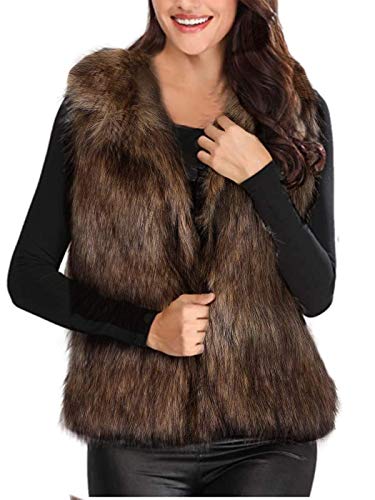 Aukmla Women's Faux Fur Vest Sleeveless Coat Jacket Winter Warm Short Waistcoat Outwear With Pocket For Spring Autumn And Winter (Small, Brown) #TOP5