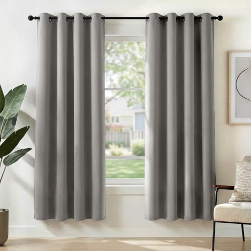 Deconovo Dove Grey Room Darkening Curtains Eyelet, Thermal Insulated Energy Saving Curtains for Bedroom Living Room, OEKO-TEX Certified, W 46 x L 72 Inch, 1 Pair