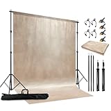 Haboke 2-in-1 Abstract Photography Backdrop Stand Kit - 6.5x6.5 ft Portable Dual Rod Stand with 6x8 ft Polyester Fabric Backdrop for Portraits and Photo Props - Roller Pocket Design（6x8ft,Beige）