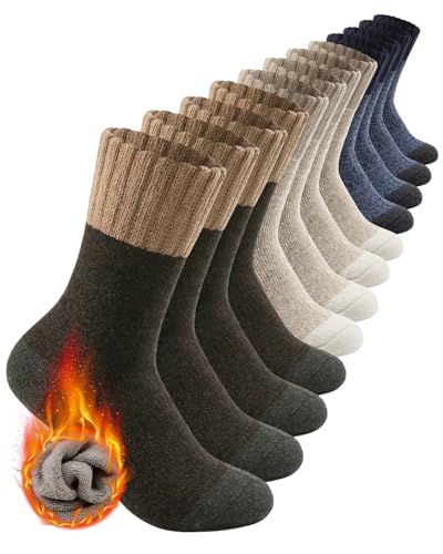6 Pairs Men's Merino Wool Crew Socks - Thermal Winter Warm Breathable Cozy Cold Weather Hiking Socks for Men