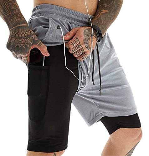 ASKSA Shorts esportivo masculino 2 em 1 corrida ou academia secagem rápida respirável shorts de trei