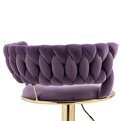 Modern Purple Velvet Bar Stools Set Of 4, Swivel Counter Height Barstools Bar Height Adjustable Counter Stools Kitchen Bar Chairs Upholstered Island Stools Chair Gold Sillas Para Barra De Cocina #TOP7