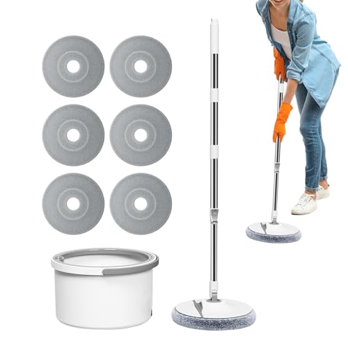 Juego de fregona y cubo, fregona y cubo, fregona con escurridor, suministros para el hogar con 6 almohadillas de microfibra intercambiables para la cocina del hogar, baño, terraza, limpieza basbar