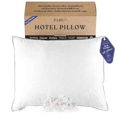 Image of FluffCo Zen Fluff Down Bed Pillows - Soft, Standard /Queen Size (1 Pack) | Comfortable Pillows For Side, Back & Stomach Sleepers - 600 Fill Power White Duck Down - 300 TC Cotton Shell - 20x26 In