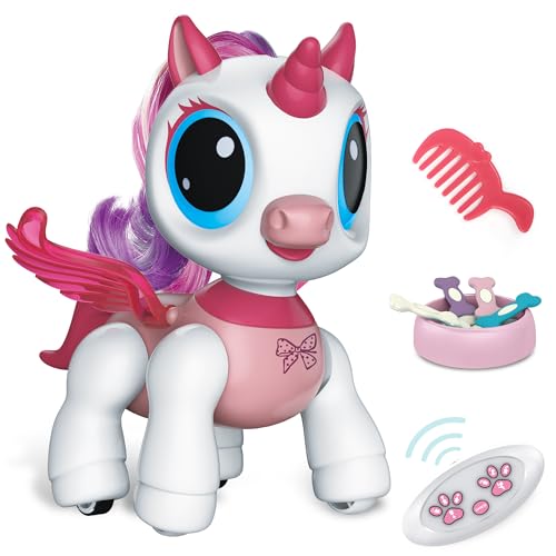 SPRSHY Remote Control Unicorn for Kids - Battery Operated Electronic Pink Pegasus Comes with Music Christmas Birthday Prehistoric Creatures for 3 4 5 6 7 8 Years Children