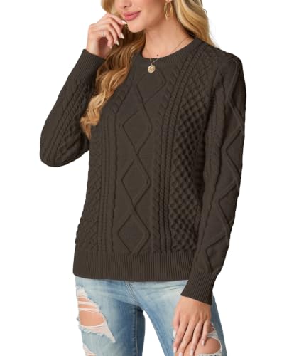 Image of GRECERELLE 2026 Womens Fall Winter Long Sleeve Casual Pullover Sweater Tops | Crewneck, Cable Knit, Chunky, Vintage Style, Anti-static(XS-2XL)