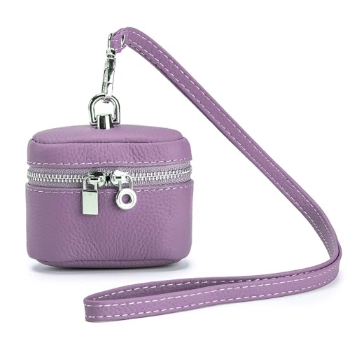 Genuine Leather Coin Purse, Soft Coin Purse with Lanyard, Mini Coin Pouch Holder For Men Women (Purple)