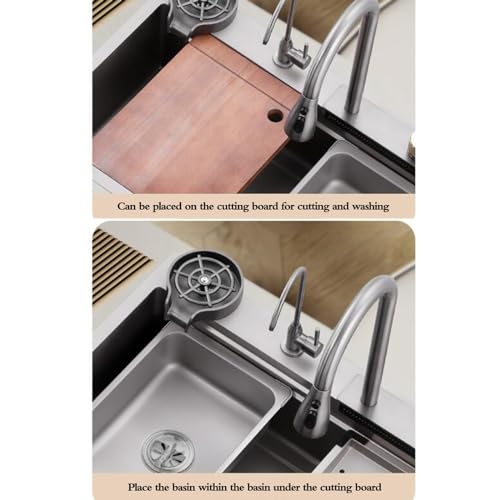 Fregadero de acero inoxidable multifuncional con grifo de cascada de alta gama 7
