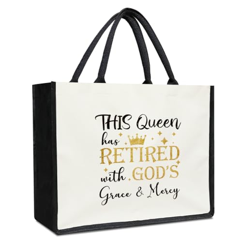 GOODBANER Retirement Gifts for Women Canvas Tote Bag, Retirement Gift Bag, Christian Gifts for Women Grandma Mom Teacher Nurse Coworker Retired Christmas Reusable Grocery Shopping Beach Bags -19