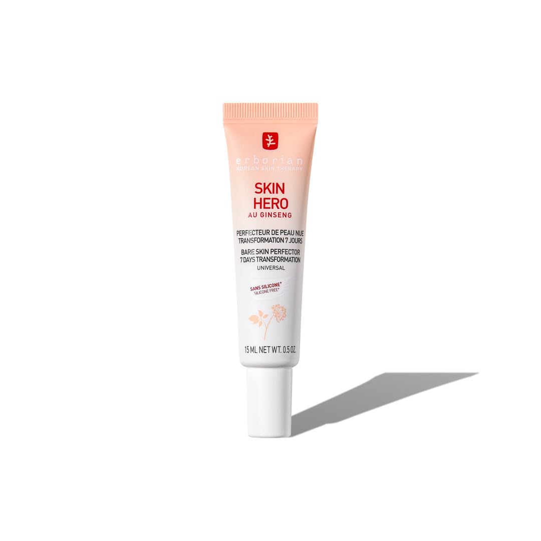 Erborian - Skin Hero al Ginseng Bianco - Trattamento Viso Non Tinte Perfectore di Pelle Nuda in 7 Giorni con Acido Ialuronico - Trattamento Cosmetico Coreano - 15 mL