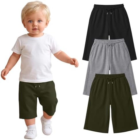 YooAurvox 3 Pack Toddler Boys Capri Sweatpants, 3-Color, 6 Years