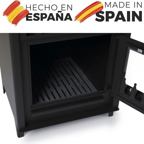Estufa de leña grande modelo B 14.3 Kw | Chimenea rustica de leña | Estufa de leña clásica para salón salida de humos trasera