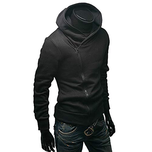 Wildlead - Chaqueta con Capucha y Cremallera Inclinada para Hombre, Negro, Large
