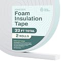 33 Feet Self Stick High Density Foam Insulation Tape Adhesive Weather Stripping Seal for Doors and Windows