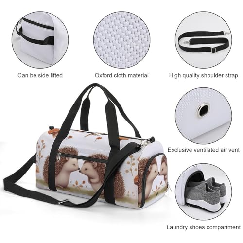 Mens Womens Gym Bag, Nature Lovely Hedgehog Lovers Print Duffle Bags,travel Gym Duffle Bag,garment Duffle Bag,gym Bag with Shoe Compartment3