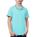 Mjjsk Polo escolar unisex para niños y niñas, camiseta polo clásica de manga corta, suave, transpirable, para deportes, uso diario, verde menta, 11-12 años