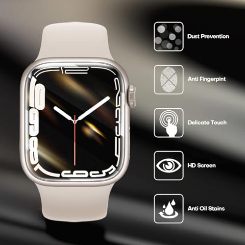 TAURI 6 Pack Protector Pantalla Apple Watch Series 8/7 45mm Series 6 SE 5 4 44mm Protector de Pantalla,TPU-HD Flexible Película de Sin Burbujas Sin Bordes Elevados Kit Fácil instalación Anti-Arañazo