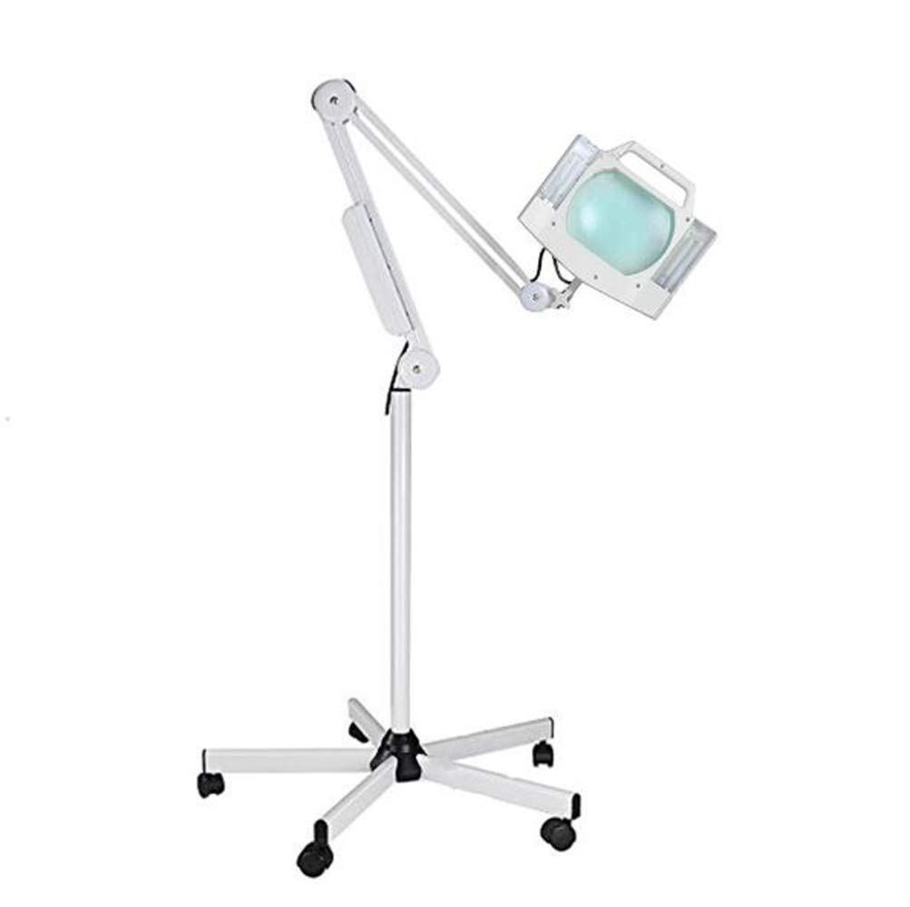 Lupa, 5X kwadratowa lupa LED Lampa z ruchomym stojakiem podłogowym Regulowane ramię obrotowe Lupa kosmetyczna Lampa do tatuażu Składany salon bezcieniowy Spa Paznokcie Skóra, bia(