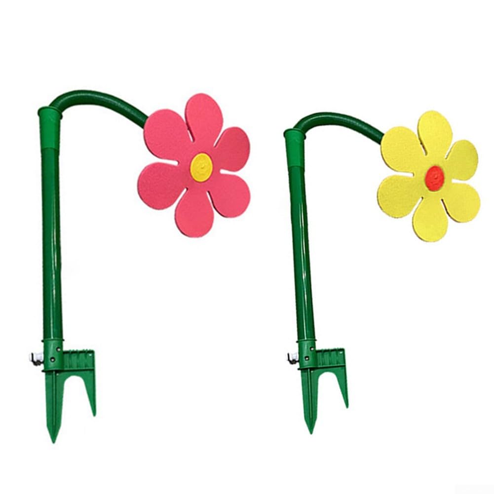 Herramientas de riego de jardín de 360 grados, aspersor de girasol giratorio automático, para césped, parterres, huertos, equipos de riego de polietileno con estaca de espuma (rosa roja)