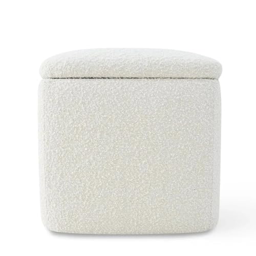 Pacha II Modern Bouclé Storage Bench Ottoman – Cream White Upholstered Entryway Bench with Hidden Storage for Bedroom, Living Room, Hallway and End of Bed Seating by PLATA DECOR IMPORT - Image 2