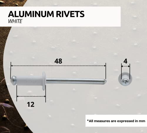 DOJA Industrial | Weiße Alu Blindnieten 4,8x12mm | PACK 100 | Popnieten zum Verbinden aller Arten von Dünnen Werkstoffen für Pneumatische/Manuelle Nieten - Maschinen | Nietenzange Set | Blindniete