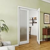 Lakenyon 1-Lite Frosted Interior Doors, 60'(30' x2) x 80', French Door Panels for Wardrobe & Bedroom, Double Pantry Door Slabs, MDF, White Primed