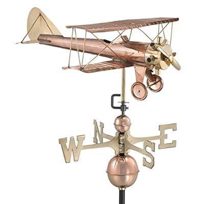 Good Directions Biplane Weathervane, Pure Copper, Airplane Weathervanes, Aviation Décor