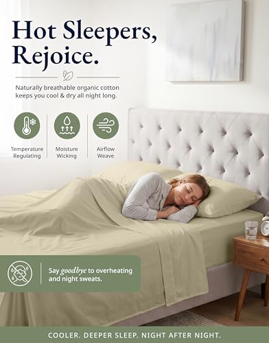 Image of LANE LINEN Fitted Sheet Full Size, 100% Organic Cotton, 3Pc Set (1 Fitted Sheet, 2 Pillowcases), Percale Weave, Full Bed Fitted Sheets, Ultra Soft, Fits Mattress Upto 15 inch Deep - Linen (No Flat Sheet)
