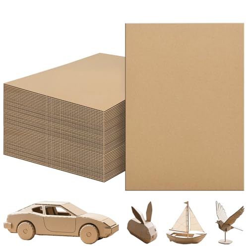 JIEHIN 50 Stück Wellpappe 30 x 40 cm, 3mm Dicke Pappe Blätter Wellpappbögen Braun, Braune Wellpappe zum Basteln für Mailing, Verpackung, DIY, Kunsthandwerk
