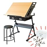 Stationery Island FOULA Mesa de Dibujo para Arte y Diseño - Mesa Dibujo Reclinable con Almacenaje, Taburete y Clips