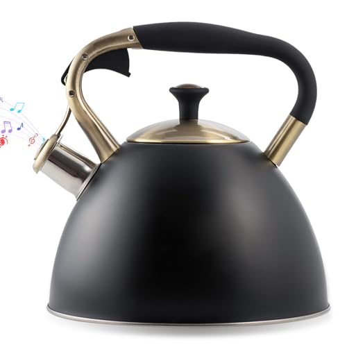 Bouilloire à induction - 3 l - En acier inoxydable - Avec sifflet automatique - Bouilloire pour thé et café - Rétro - Pour cuisinière électrique et...