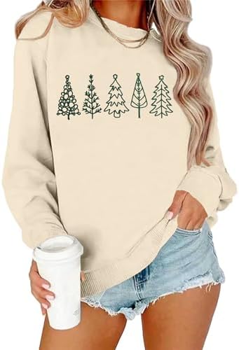 Christmas Sweatshirts for Women Embroidered Christmas Tree Shirt