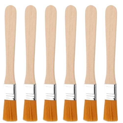 Set de 6 pinceaux, petits pinceaux plats pour le bricolage peinture murale vernis teinture colle plâtre, pinceaux en nylon, pinceaux plats avec manches en bois