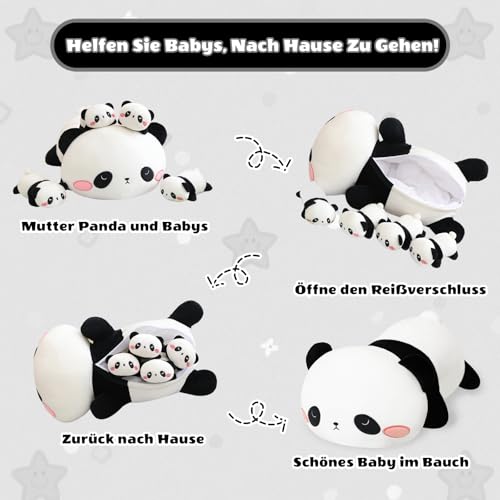 SQEQE Panda Plushies Stuffed Animals with 4 Babies, Cute Panda Plush Pillow Soft Toy Birthday Gifts for Girls Boys