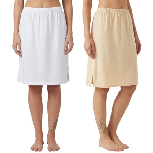 Image of Aimly Women's Cotton Knee Length Skirt Slip - Pack of 2