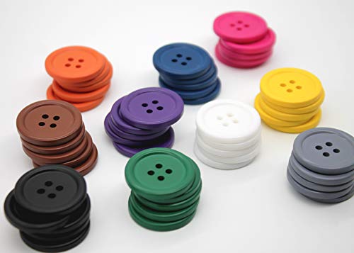 Raydodo 50 PCS 25mm 1 Inch Buttons for Crafts, Large Buttons 4 Hole Round Sewing Buttons Mixed Spray Colored Craft Buttons for Sewing Scrapbooking and DIY Crafts (Each Color 5 Pcs)