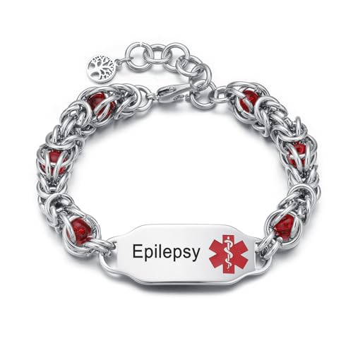JFJEWER Pre-Engraved Epilepsy Bracelets Stainless Steel Keel Chain Medical Alert ID Bracelets (JF-BYX322P-PP)