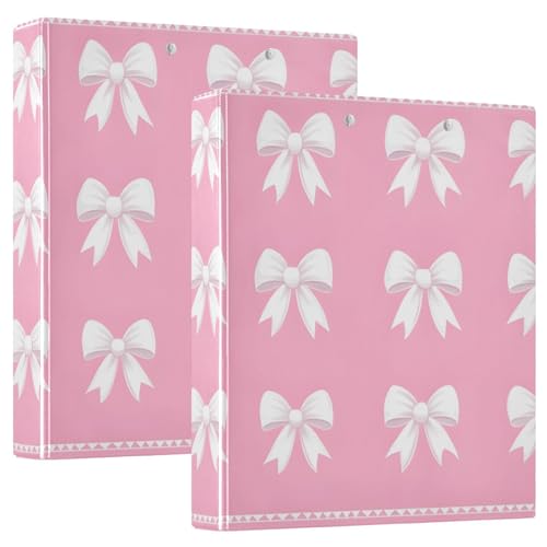 Image of White Bows Pink 3 Ring Binder with 2 Interior Pockets 1.5 inch Binders 3 Ring Heavy Duty Fit 8.5 inch x 11 inch Letter for Office School, 2 Pack