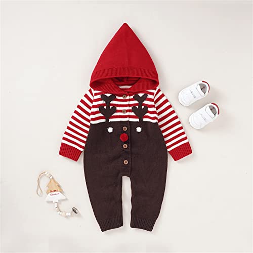 Sweatshirt Hoodie Youth Newborn Infant Boy Girl Christmas Deer Knitted Sweater Baby Hooded Striped (Red, 0-3 Months)2