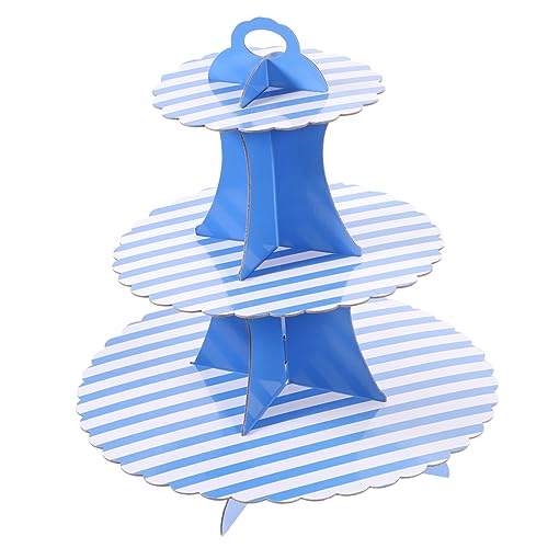 KICHOUSE 1Set Tiered Cupcake Stand Holder Striped Dessert Display Stand for Birthday Wedding Shower Easy Assembly Sturdy Versatile