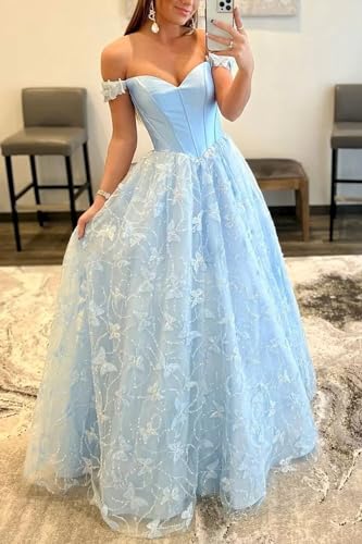 3D Butterfly Applique Prom Dress for Women Off Shoulder Long Tulle Formal Evening Party Ball Gowns2