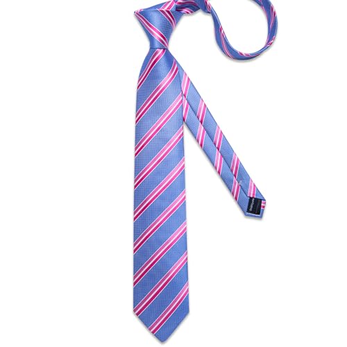 Image of DiBanGu Striped Tie Set for Men Silk Woven Plaid Necktie and Pocket Square Cufflinks Business Wedding