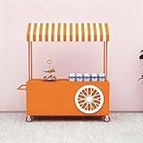 Mobiler Imbisswagen Mit Gestreiftem Sonnendach, Leichter Mit Rädern, Marktstand Verkaufsstand Aufbewahrungsbox, Robuste Räder(Orange,160cm/62.9in)