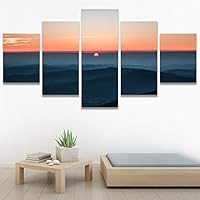 SIGNWIN 5 Panel Canvas Wall Art Sunset in The Mountains for Home Decorations Ready to Hang - 60