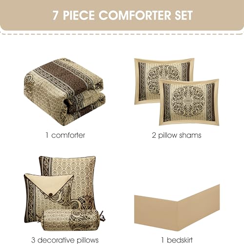 Grand Avenue Medallion 7 Piece Navy Comforter Set, King Size Jacquard Bedding, All Season Bedding Set, Bed Skirt thumb #3