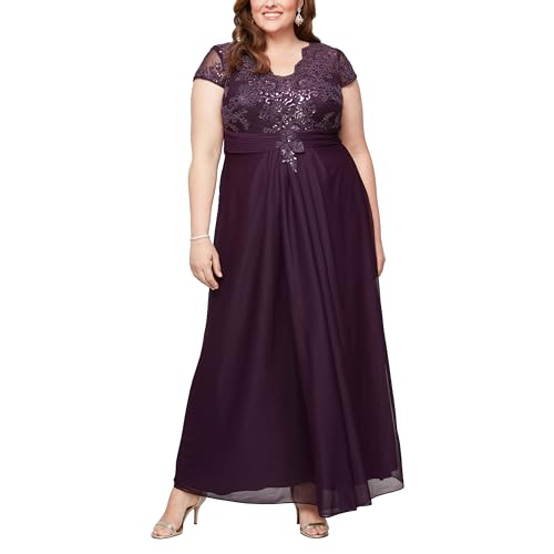 Image of Alex Evenings Women's Long Stretch Sequin Bodice Mother of The Bride Dress with Empire Waist (Petite and Regular Sizes)